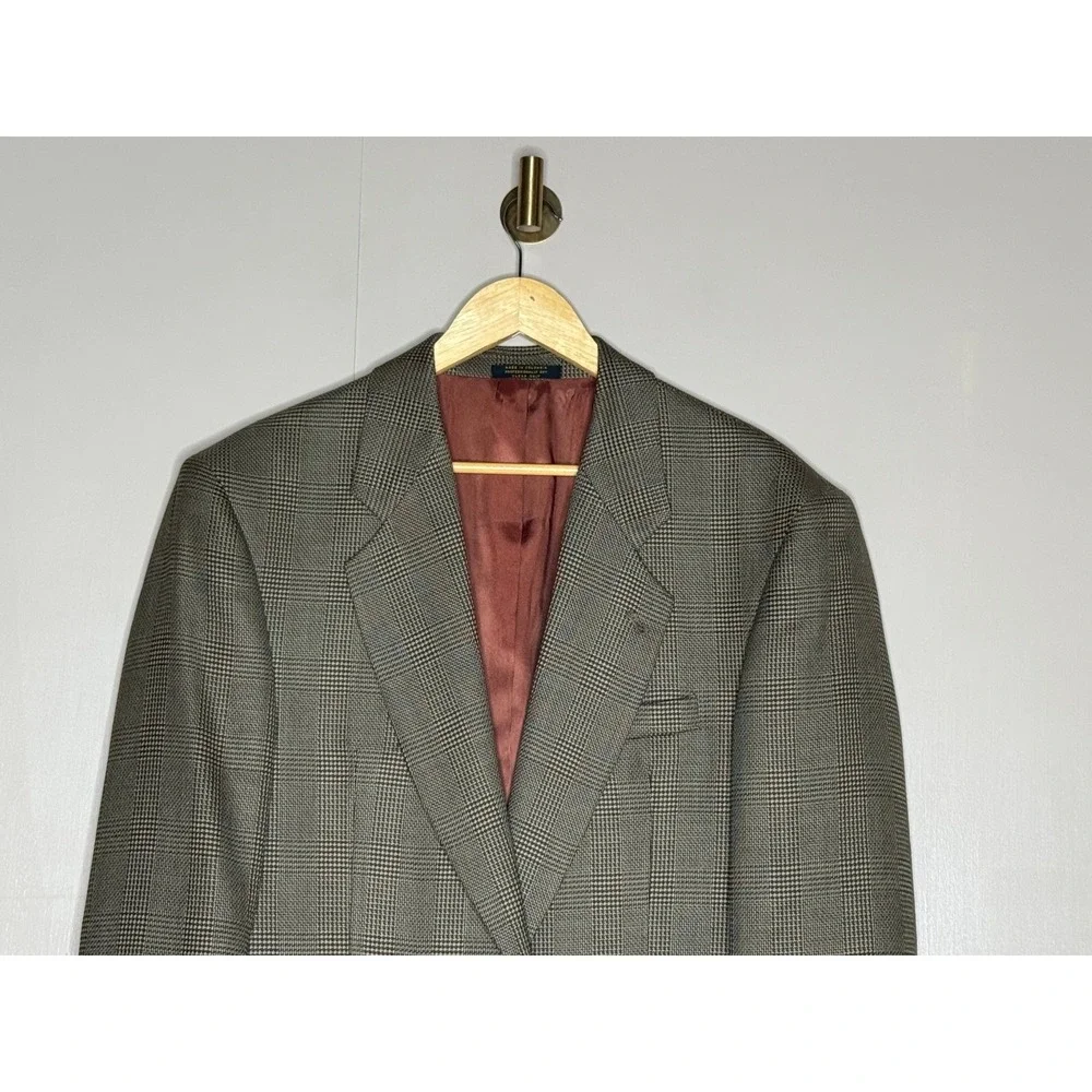 Pure Wool Glen Plaid Sport Coat Christian Aujard 42R Brown Classic Blazer